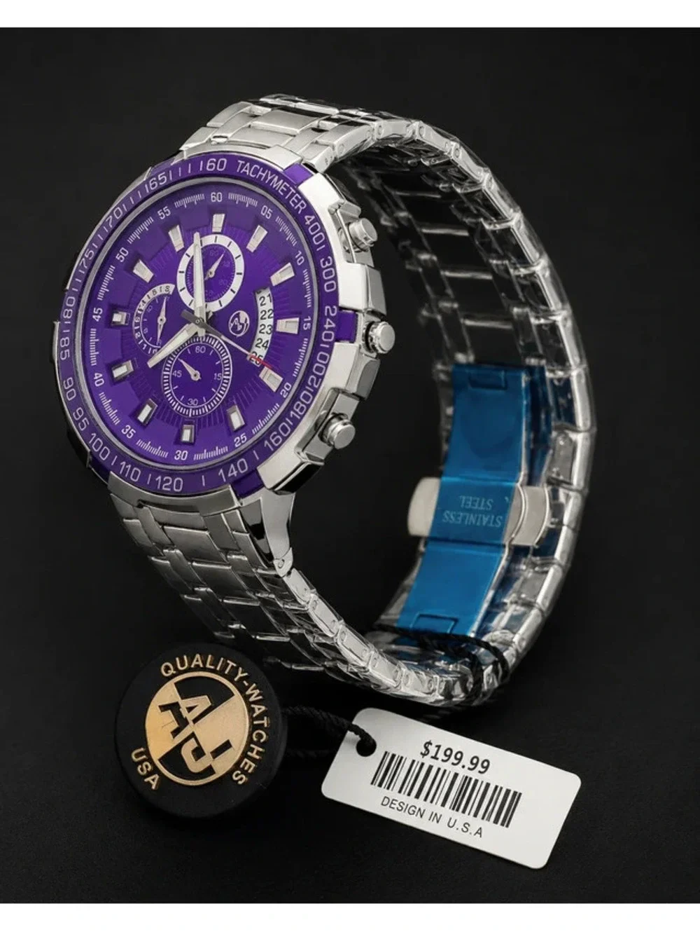 #550 AJ Purple Chronograph Watch – 48mm Brand New with Tags Stainless Steel